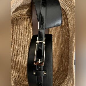 Stylish etcetera Black Leather Belt with Gold Buckle